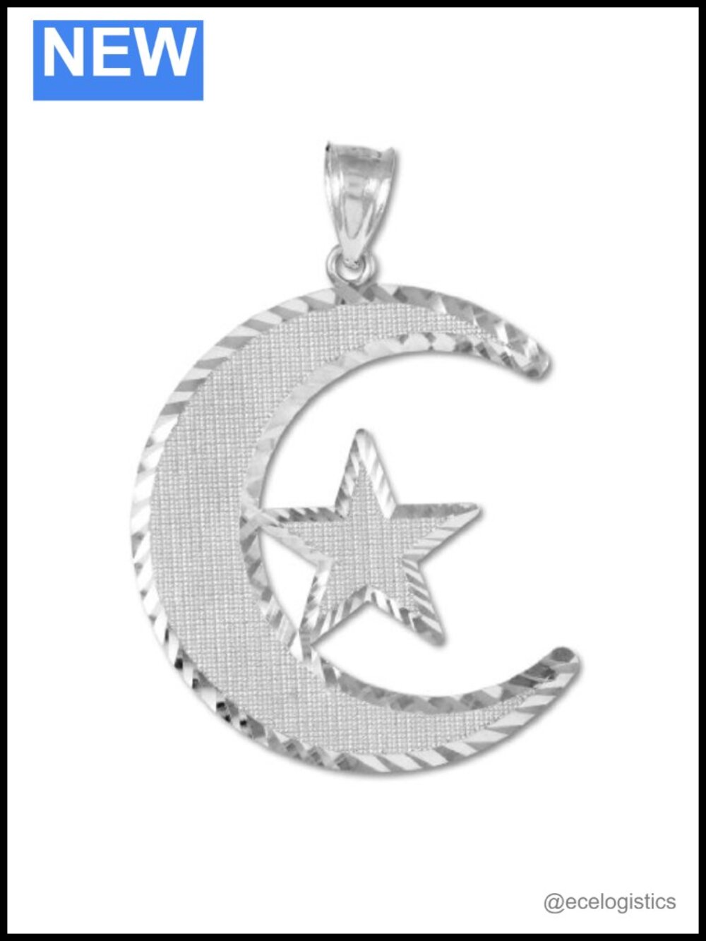 Sterling Silver Islamic Crescent Moon and Star Pendant